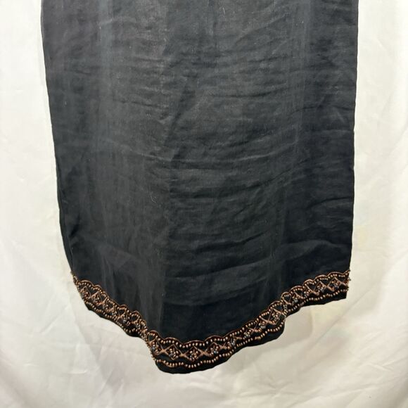 Carole Little Black Linen Dress Size 8 Boho Embroidered Sleeveless Midi Vintage - Picture 8 of 16